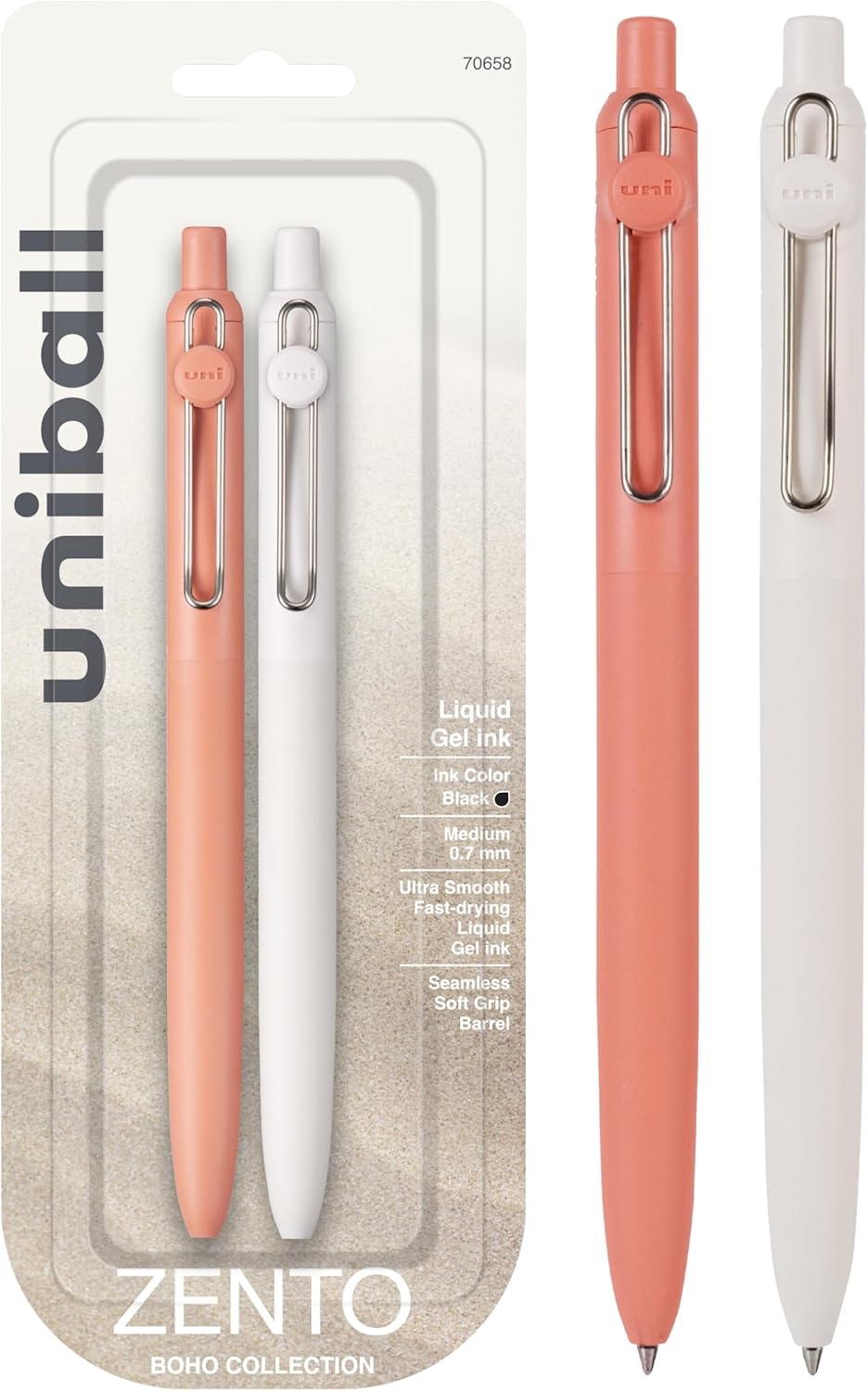 uni-ball Zento Gel Ink Rollerball Pens, 2 Black Medium Point Smooth Writing Pens, Colored Japanese Pens, Boho Colors