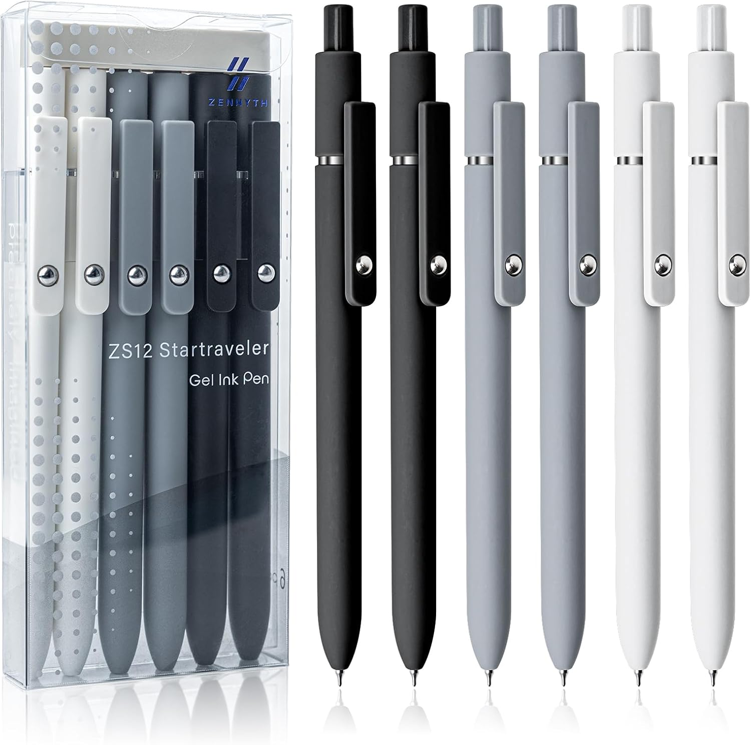 UIXJODO 6 Pcs Gel Pens 0.5mm Quick Dry Black Ink Pens Fine Point Smooth Writing Pen, Cute Office and School Supplies Gifts for Women Teacher Students (6 Pcs Black White Grey Silver)