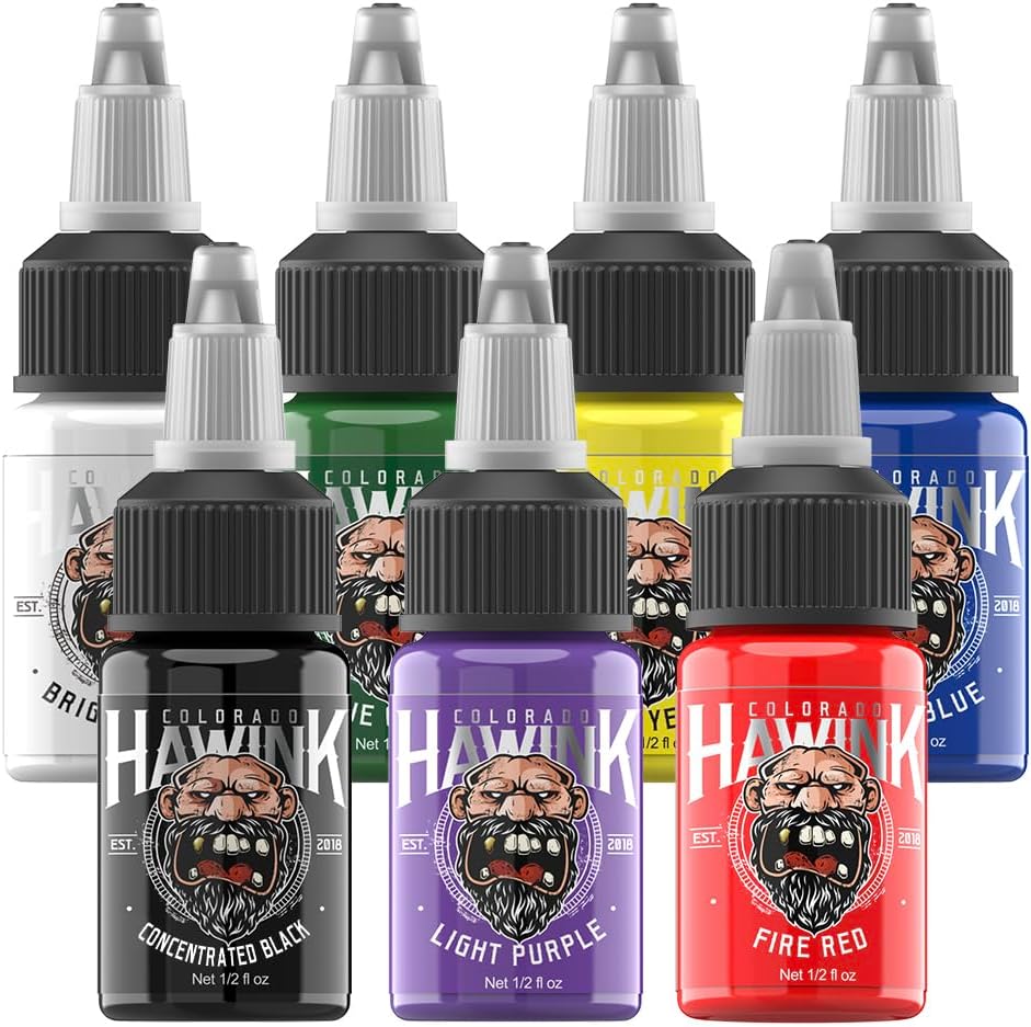HAWINK Tattoo Ink Set 1/2oz (15ml) Tattoo Supply 7 Colors Pigment Kit TI203-15-7
