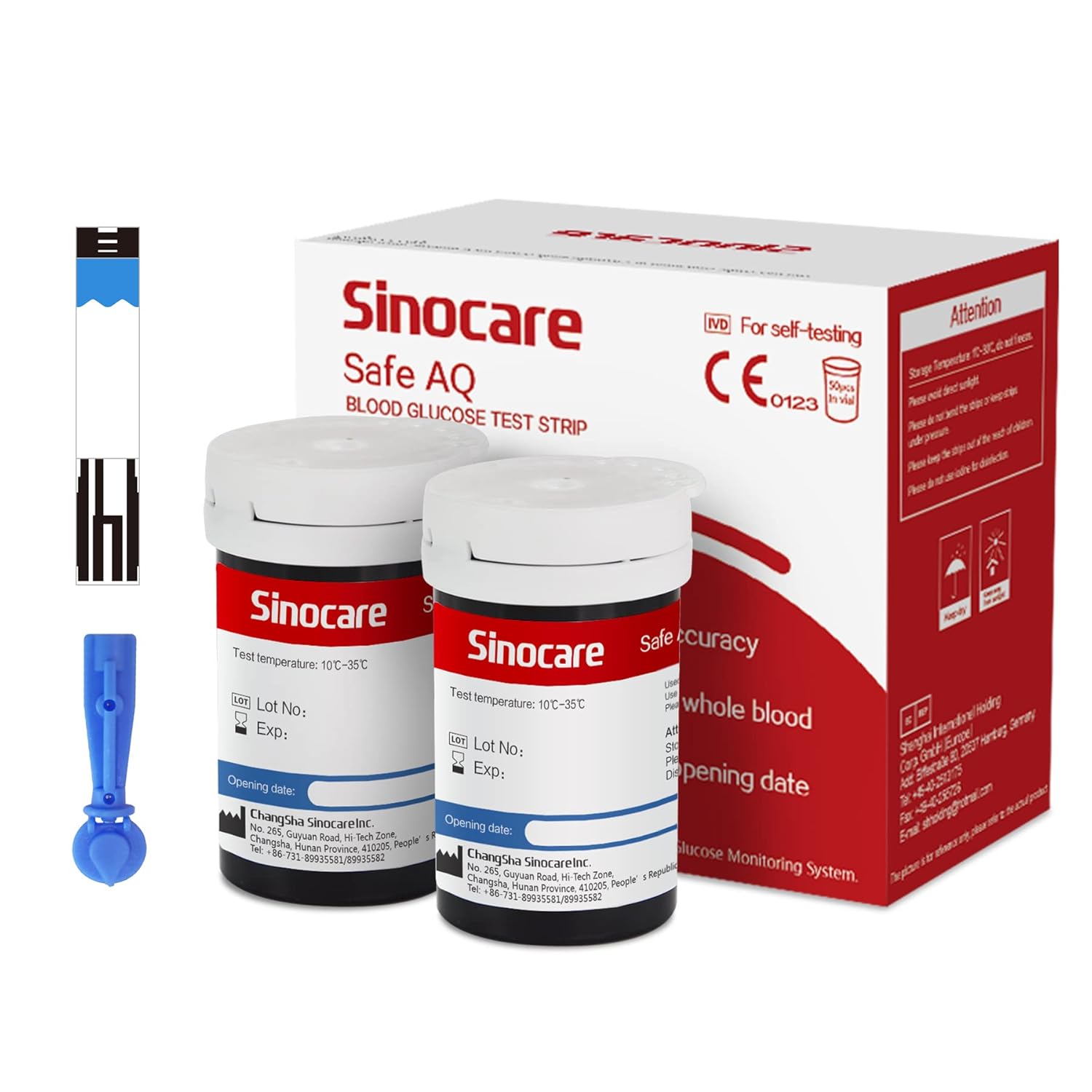 Sinocare Safe AQ Blood Sugar Test Strips, 50pcs Blood Glucose Test Strips,Only for Sinocare Safe AQ Smart/Voice Glucometer, 25pcs/Vial, 2 Vials