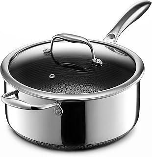 HexClad Hybrid Nonstick 5-Quart Saucepan with Tempered Glass Lid, Stay-Cool Handle, Dishwasher Safe, Induction Ready, Compatible with All Cooktops