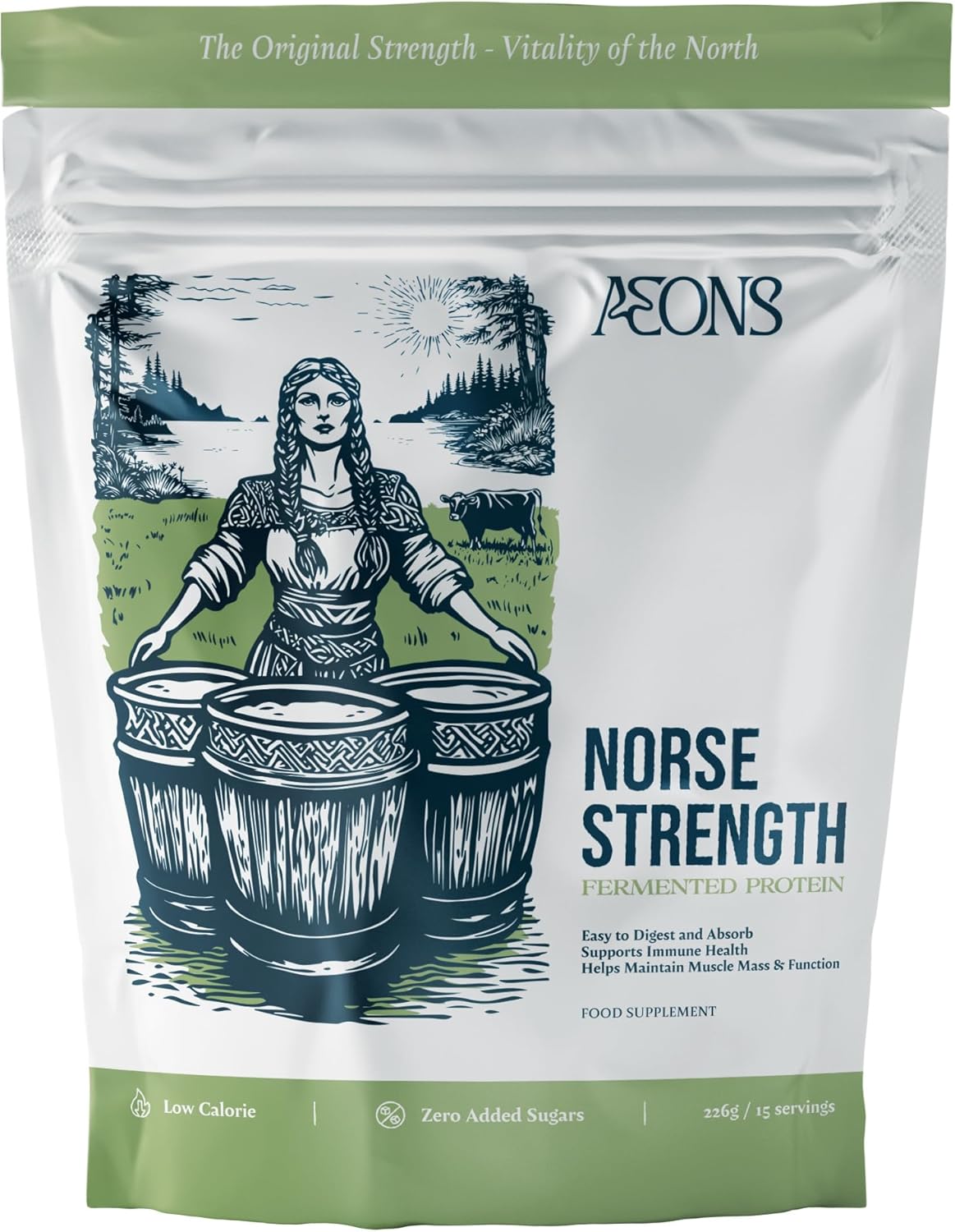 Aeons Norse Strength Fermented Whey Protein Powder by Dr. Sarah Brewer - Gut-Friendly, Fast-Absorbing Protein for 40+ - Supports Muscle Tone, Ageing & Digestion - Vanilla, 225 g Pack
