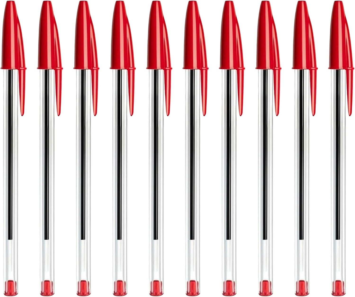 SOMCO - Pack Of 10 Red Biro Ballpoint Pens - Medium Tip - Premium Pen With Ergonomic Design
