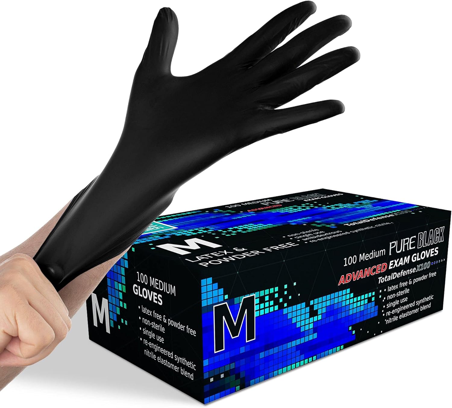 Dre Health Synthetic Nitrile Black Disposable Gloves Medium -100 PK No Latex Medical Gloves
