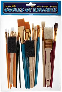 Oodles of Brushes Economical Art Brush Set of 25 - Balanced Assortment of Economical Brushes for Art, Craft, Hobby and Home