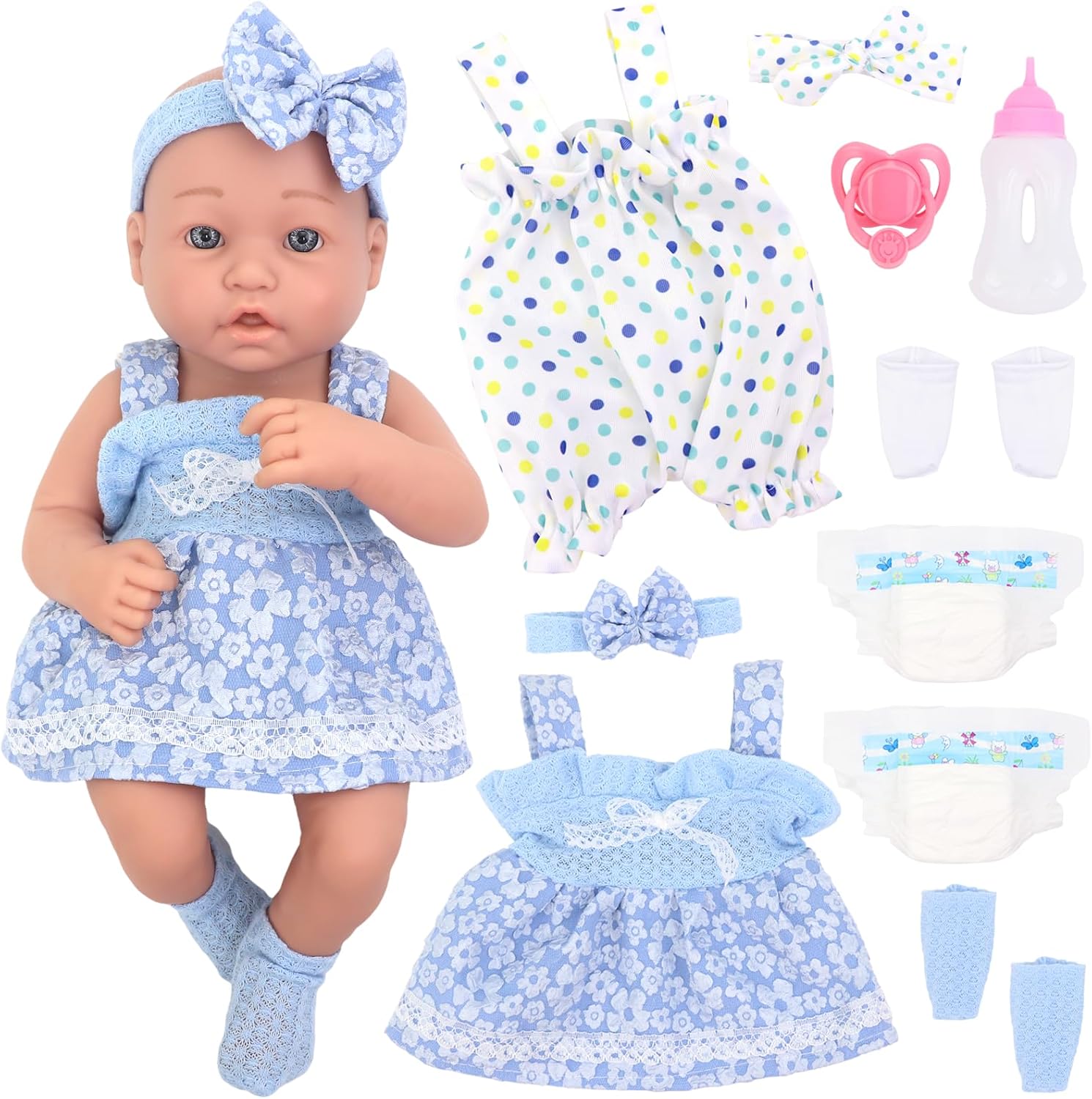 UNICORN ELEMENT 14 Inch Baby Doll with Accessories, Reborn 14 inch Baby Dolls Clothes Included Feeding Bottles, Diapers, Pacifier, Best Gift for Ages 3+