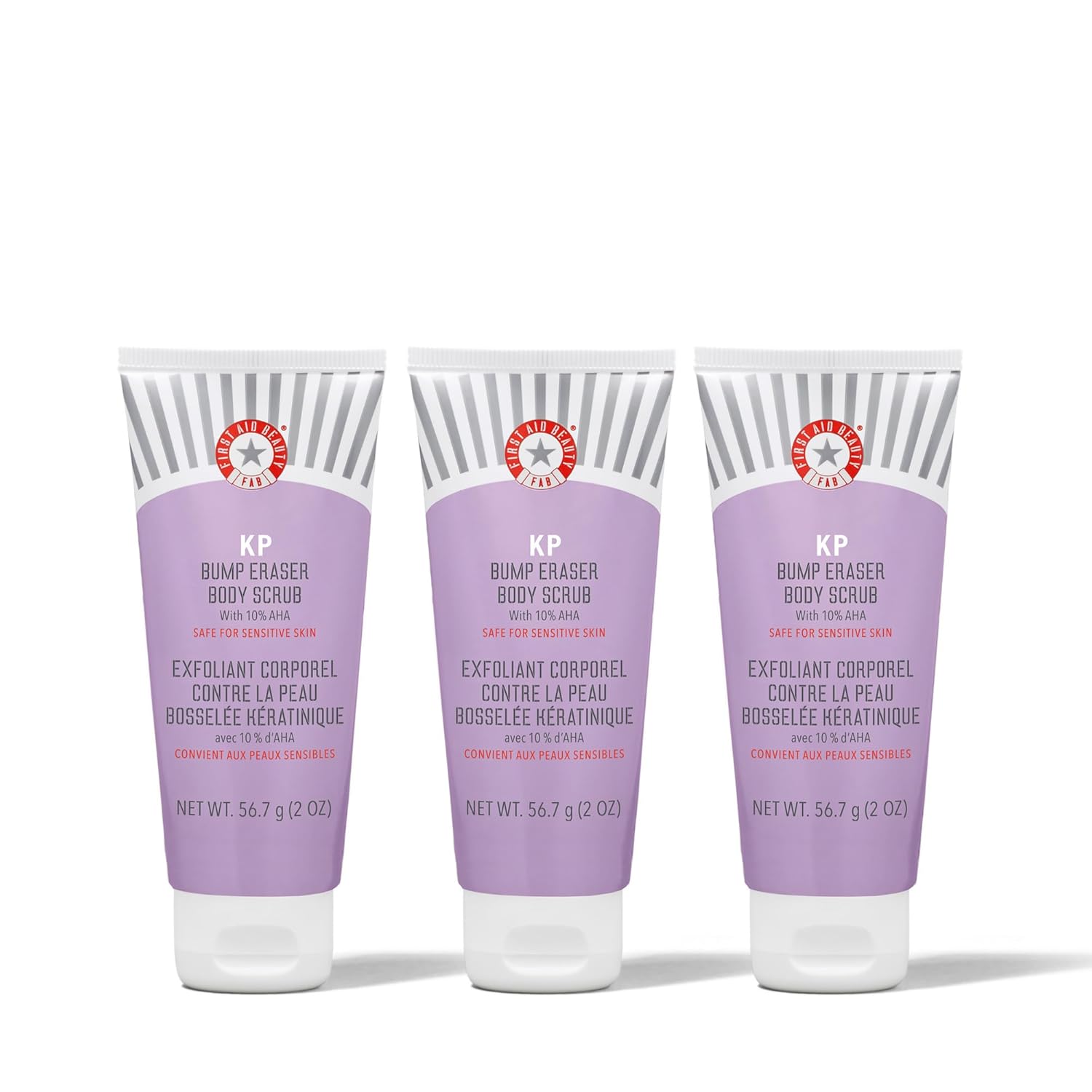 First Aid Beauty - KP Bump Eraser Body Scrub with 10% AHA, Keratosis Pilaris Skin Exfoliator with Glycolic & Lactic acids, Helps Reduce Chicken Skin Bumps, Safe for Sensitive Skin, 2 oz, 3 ct