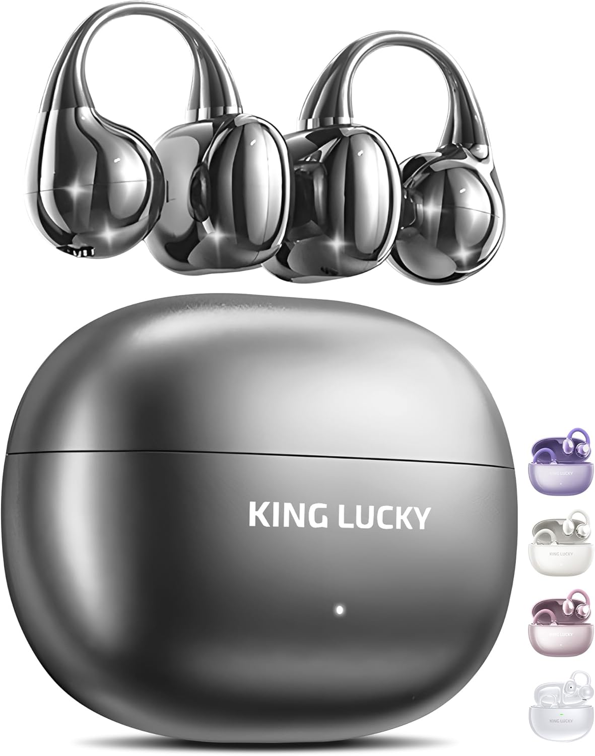 King Lucky Clip-on Earbuds,Open Ear Earbuds Wireless Bluetooth 5.4,Lightweight Open Ear Headphones with C-Shaped Bridge,Slim Hook, 50H Battery,Waterproof,for Glasses Wearers and Workouts (Black)