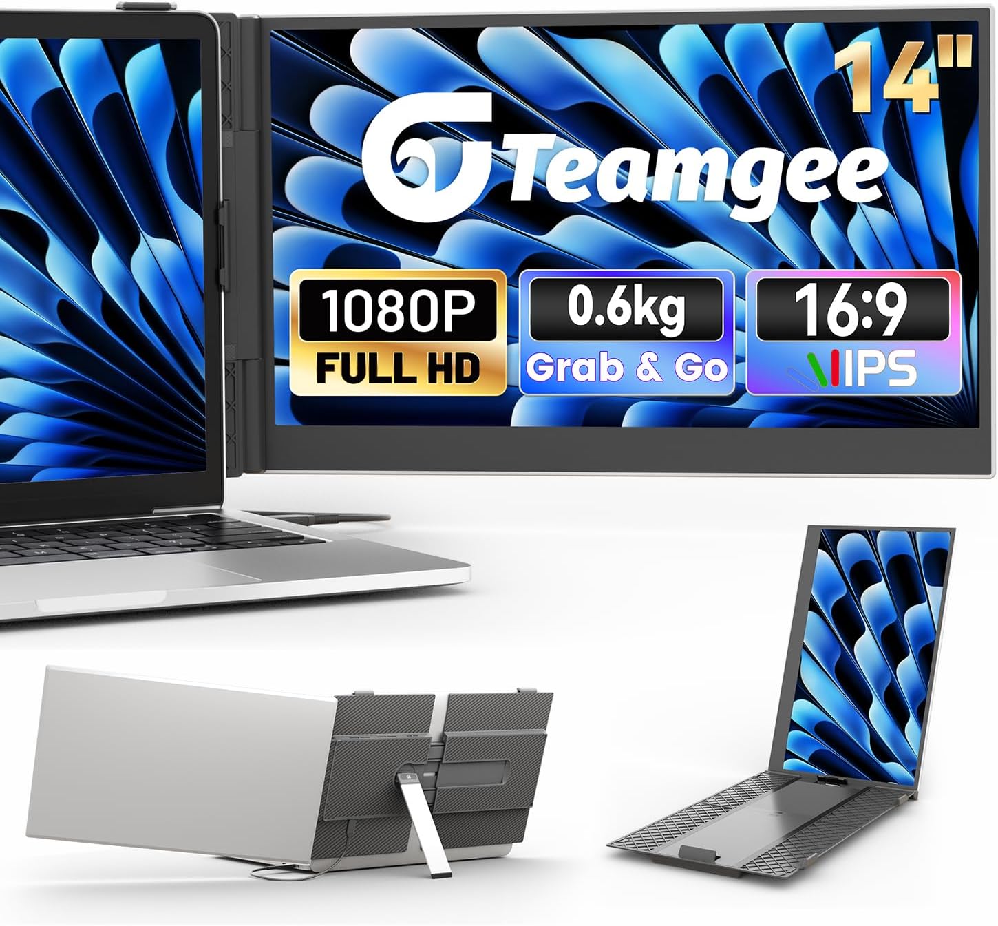 Teamgee Laptop Screen Extender, 14" FHD 1080P Portable Monitor, Ultra-Thin & Lightweight Second Display for Travel, Work, and Gaming, Plug & Play for Mac/Windows/Android/Dex