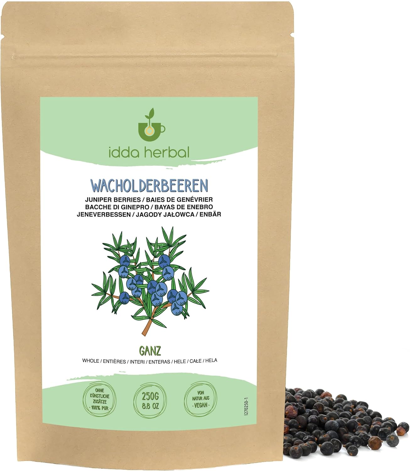 Dried Juniper Berries (250g, 8.8oz), Whole Juniper Berries, Raw and Unsweetened, 100% Natural and Pure, Vegan
