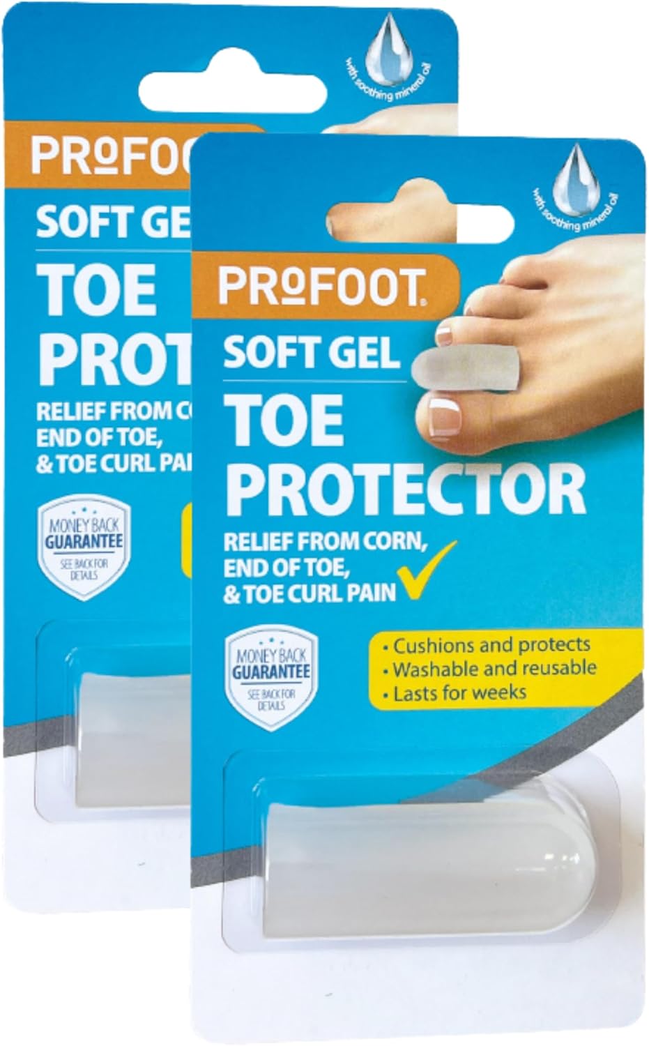 Profoot Soft Gel Toe Protectors - Pain Relief for Corns, Hammer Toes, and Overlapping Toes - Toe Protectors for Feet - (2 Pack)