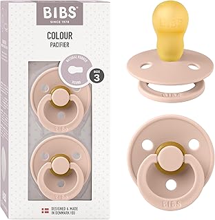 BIBS Pacifiers Colour Collection | Natural Rubber Baby Pacifier | Set of 2 BPA-Free Soothers | Made in Denmark | 18+ Months (Pack of 2) | Blush