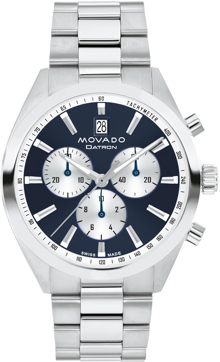 Movado Heritage Series Datron Men's Watch - Swiss Quartz Chronograph Movement, Stainless Steel Link Bracelet - 5 ATM Water Resistance - Sport Luxury Fashion Timepiece for Him - 41mm