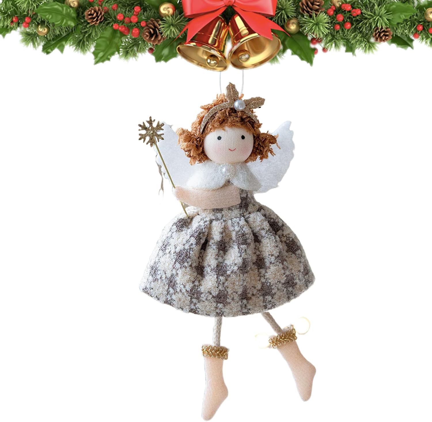 Christmas Tree Angel Girl Ornament, Plush Doll Decoration, Soft Adorable Design with Hanging Lanyard for Christmas, Farmhouse, Restaurant, Window Sill, Door, Seasonal Holiday Decor
