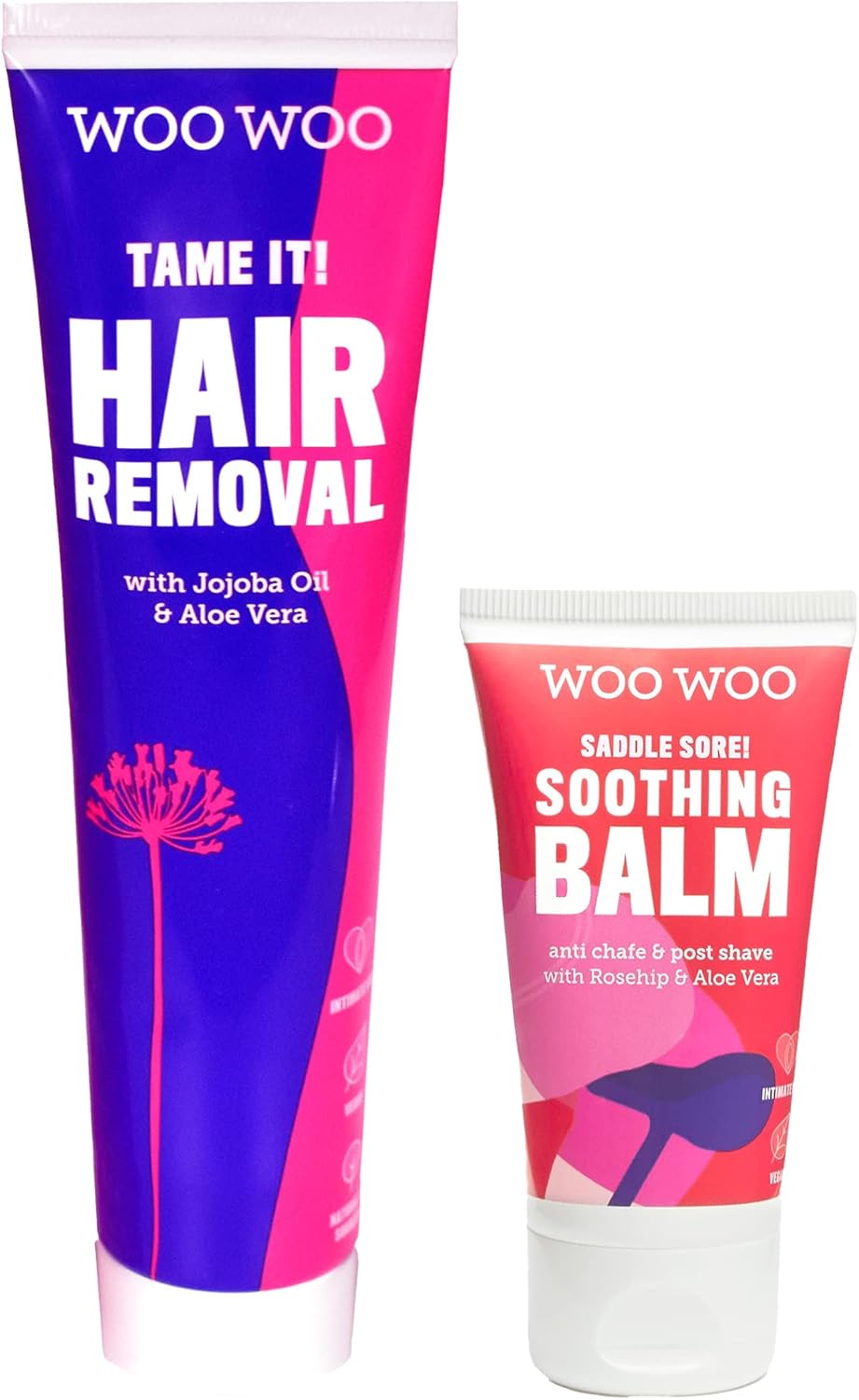 WooWoo Best Sellers Multibuy! - Tame It! Hair Removal Cream 100ml, Jojoba Aloe Vera - Saddle Sore! Soothing Moisturising Balm 50ml, Chamomile Rosehip Oil