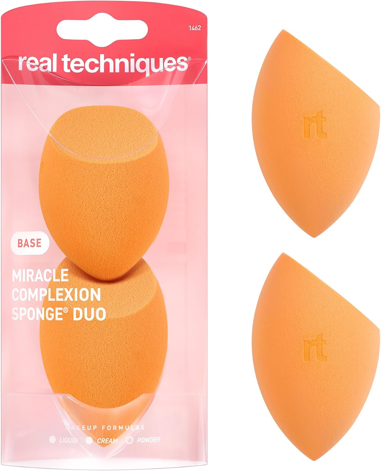 Real Techniques Miracle Complexion Sponge for Liquid & Cream Makeup, 3-Point Design for Seamless Application, Streak-Free Natural Dewy Finish, Latex-Free, Cruelty-Free, Vegan, Easy to Clean, Pack of 2