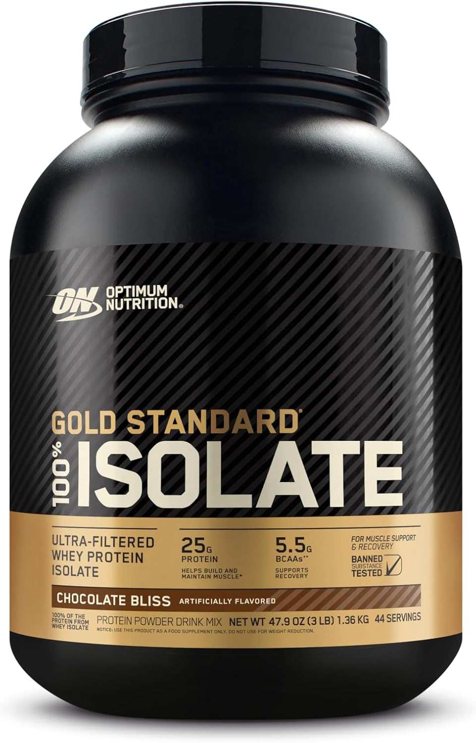 Optimum Nutrition Gold Standard 100% Isolate, Protein Powder, Chocolate Bliss, 3 Pounds, 44 Servings. Whey Protein Isolate (Packaging May Vary)