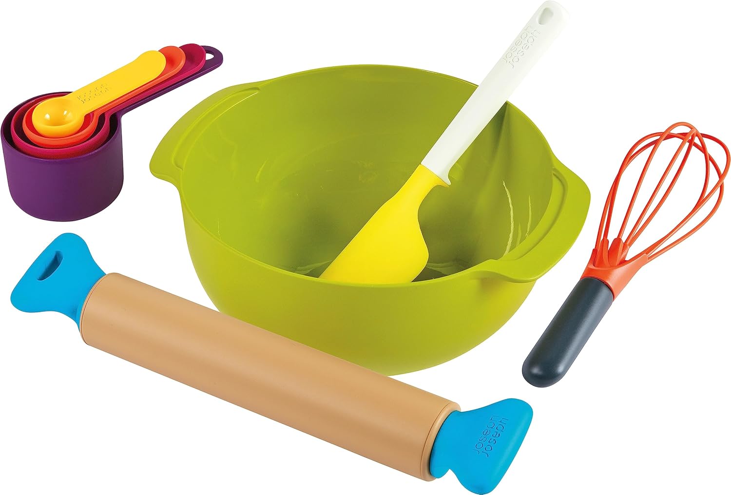 Casdon Joseph Joseph Toys Age 3+. Bake Set. Toy Kitchen Playset for Kids with Easy-Grip Rolling Pin, Whisk, Measuring Cups, and Mixing Bowl for Real Baking. For Children Aged 3+