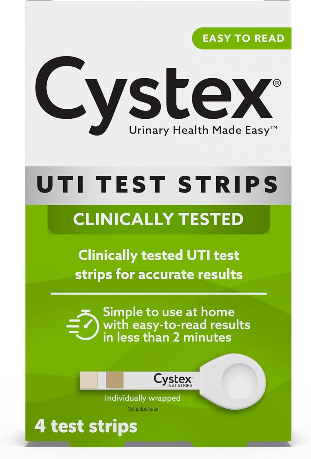 Cystex UTI Test Strips for Women & Men – At-Home Urinary Tract Infection Test with Fast, Accurate Results in 2 Minutes – FSA/HSA Eligible, Easy to Use, (4 Count)