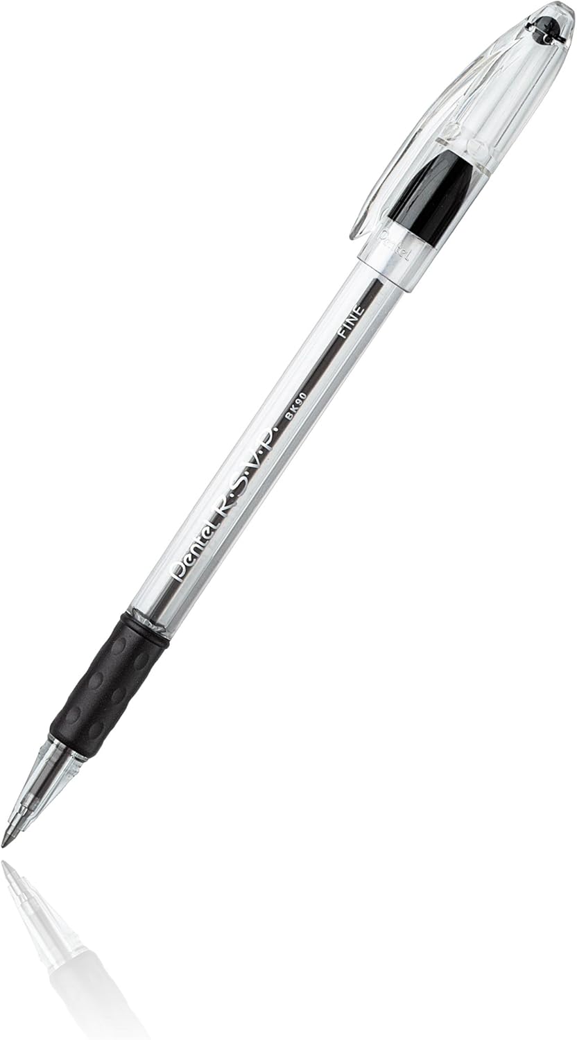 Pentel RSVP Ballpoint Pen, Fine Line, (0.7mm), Black Ink, Pack of 2 (BK90BP2A)