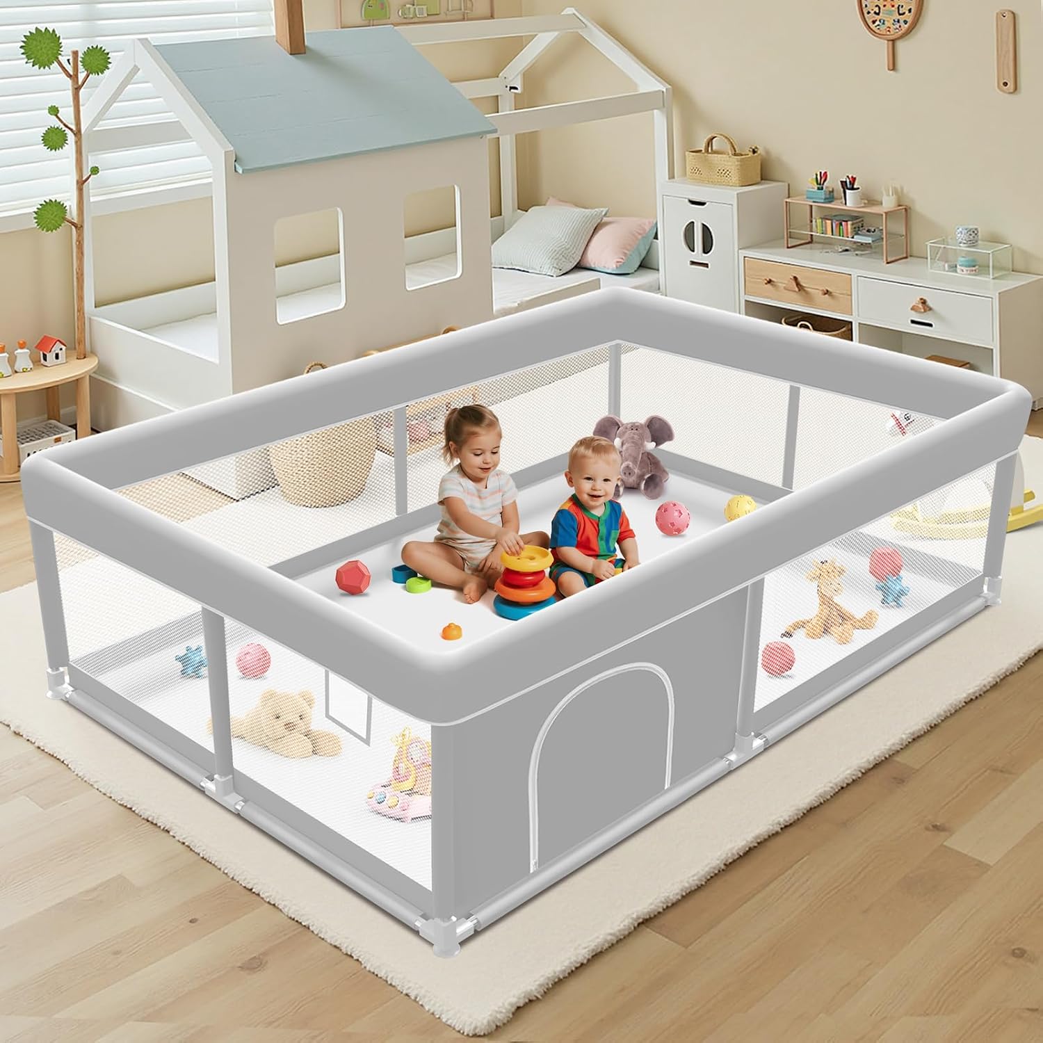 Baby Playpen 65×50Inch, Playpen for Babies and Toddlers, Play Pen Pin Indoor Outdoor Baby Play Fence