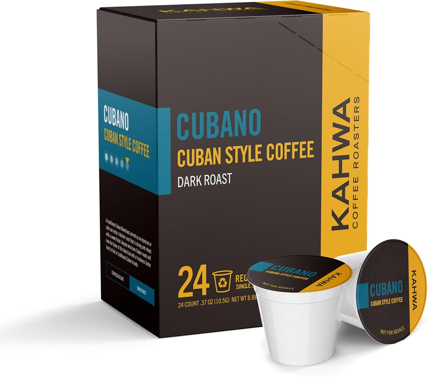 Kahwa Coffee Cubano, Cuban Coffee, Dark Roast Blend, Single-Serve Coffee Pods, Compatible with Keurig Brewers, 24 pods