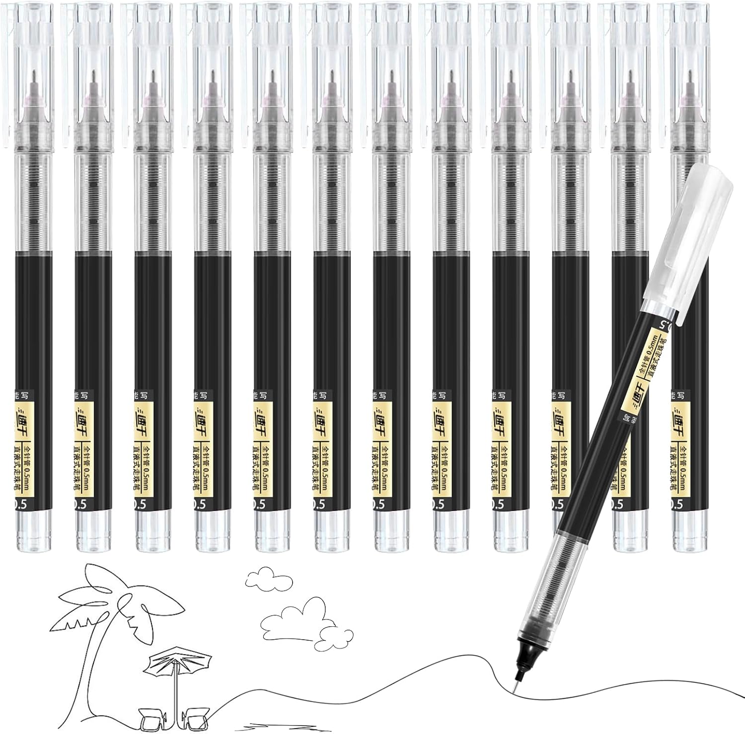 VducK Gel Pens Black, 12 Pcs Black Ink Pens, 0.5mm Gel Pens, Quick-Drying Liquid Ink Rollerball Pens, Writing Pens for Journaling, Writing, Office School Stationary Supplies (Black)