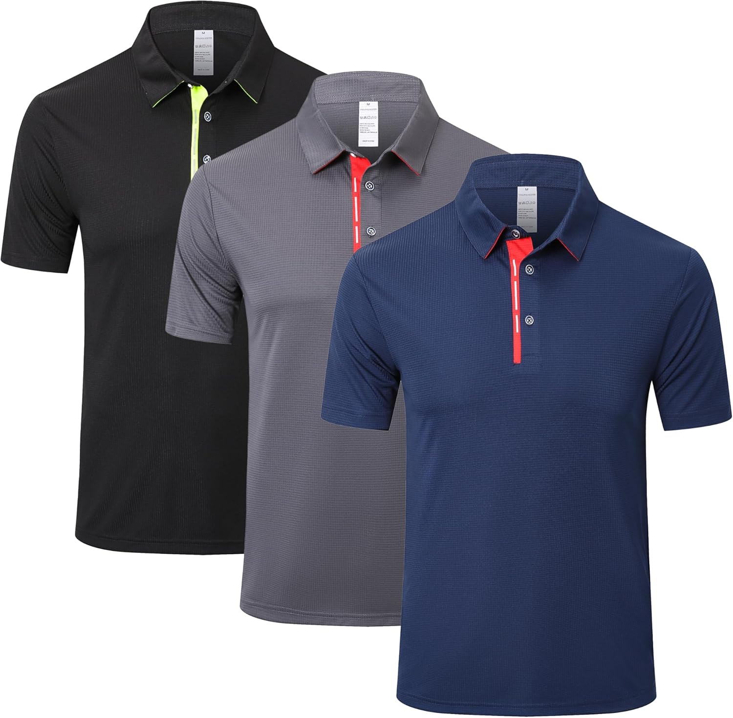 ZENGVEE 3 Pack Men's Polo Shirts Breathable Quick Dry Golf Polo Shirts Color Clash Collar Outdoor Sports Tee Tops with 3 Buttons