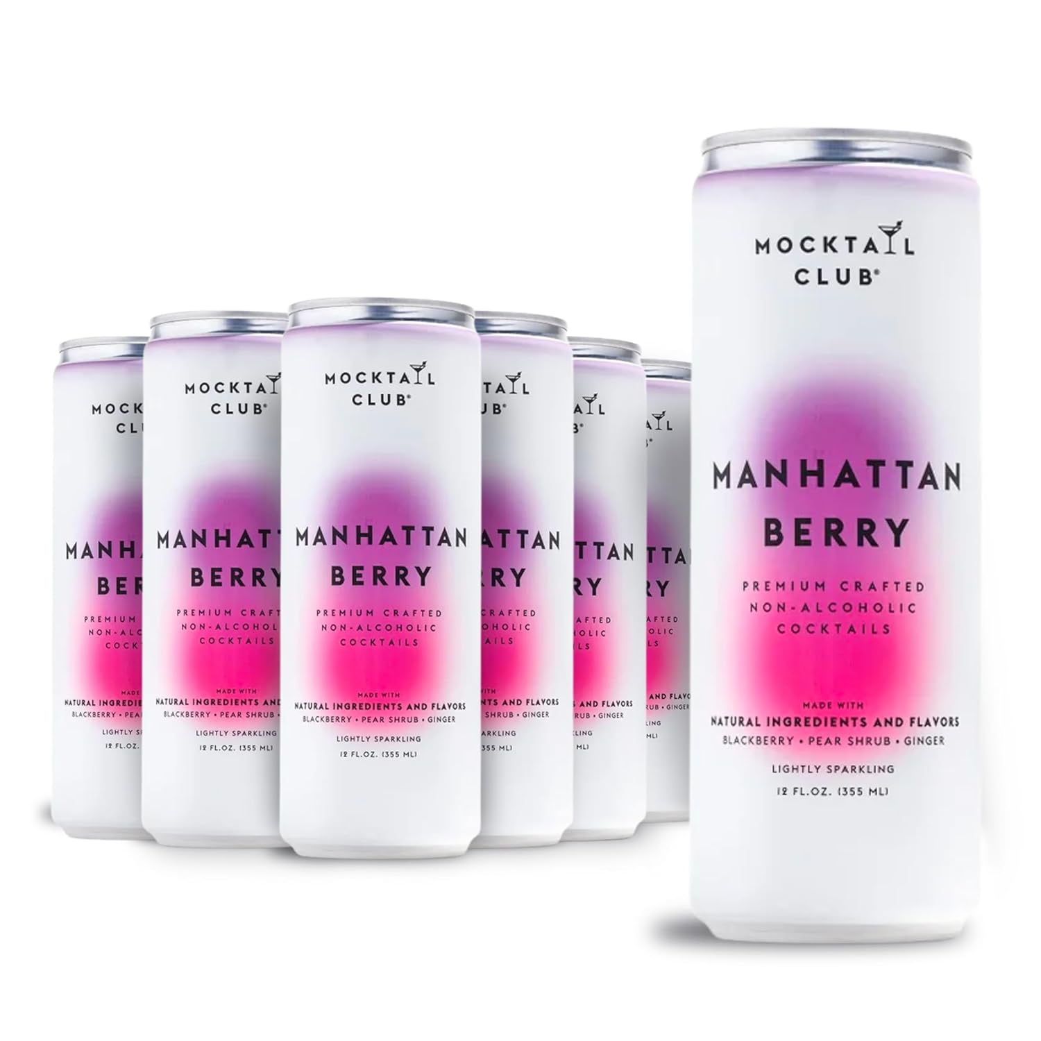Mocktail Club Manhattan Berry Non-Alcoholic Sparkling Craft Cocktail - 12x12 Oz Cans | 80 Calories, Non-GMO, No Artificial Ingredients, Gluten Free, Vegan | Natural Blackberry, Pear Shrub and Ginger