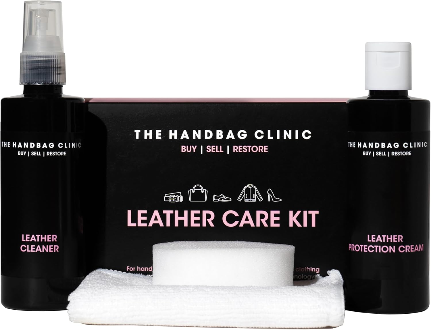 Handbag Clinic Leather Handbag Care Kit for Cleaning & Protecting Luxury Handbags | Specialist Leather Bag Cleaner Spray & Conditioner Protector Cream | Created for Designer Purses & Bags