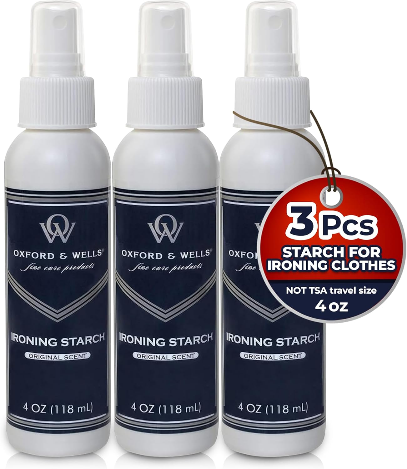 Oxford & Wells Premium Ironing Starch Wrinkle Releaser Spray for Clothes – Anti-Static, Refresher for All Fabrics, Non-Aerosol, Medium Hold, Spot-Free Finish – Original Scent, 4 Oz, Pack of 3