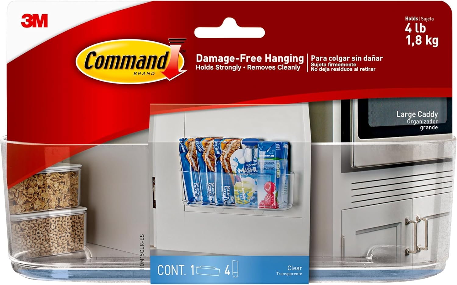 Command Large Caddy, Holds up to 4 lb, 8.6" x 3.1" x 3", 1 Caddy with 4 Command Strips, Damage Free Organization Wall Mount to Cabinet, Kitchen, Pantry, Closet, or Under Sink