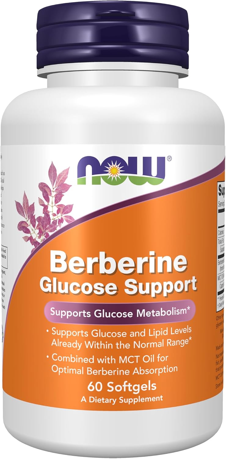 Now Supplements, Berberine Glucose Support, Combined with MCT Oil for Optimal Berberine Absorption, 60 Softgels