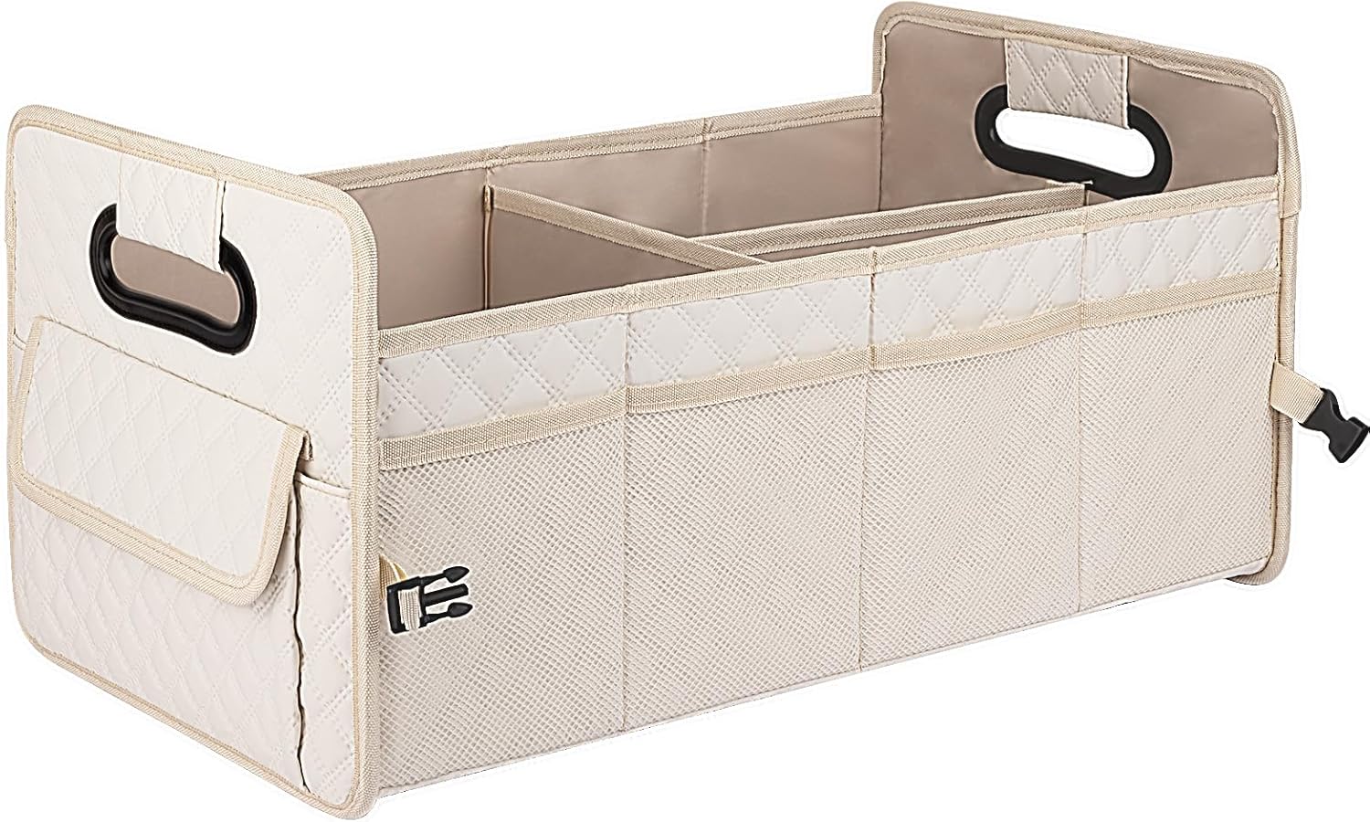 JiatuA Car Trunk Organizer for SUV, Car Storage Organizer Collapsible Multi Compartment Container Box, Adjustable Car Accessories for Women/Men, Beige