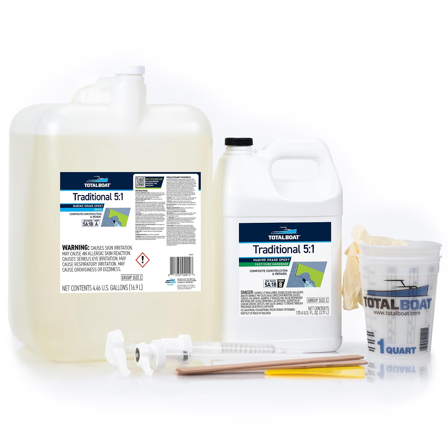 TotalBoat 5:1 Marine Epoxy Resin Kit for Bonding, Filleting, Coating, and Laminating - Use for Fiberglass, Wood, Carbon Fiber, Boat Building, Repairs, Woodworking (4.5 Gallon, Fast Hardener, Pumps)