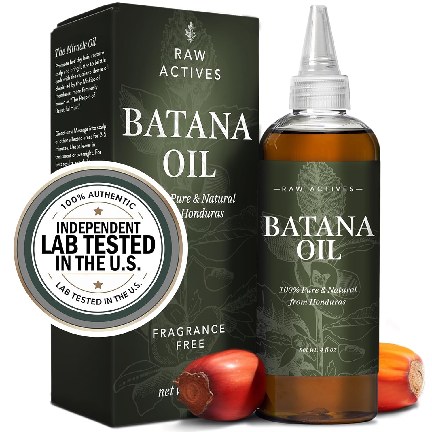 Batana Oil for Hair Growth, 100% Pure, Cold Pressed, Unrefined Oil from Honduras. Supports Stronger, Thicker Hair. Dr Sebi Inspired. 4 oz