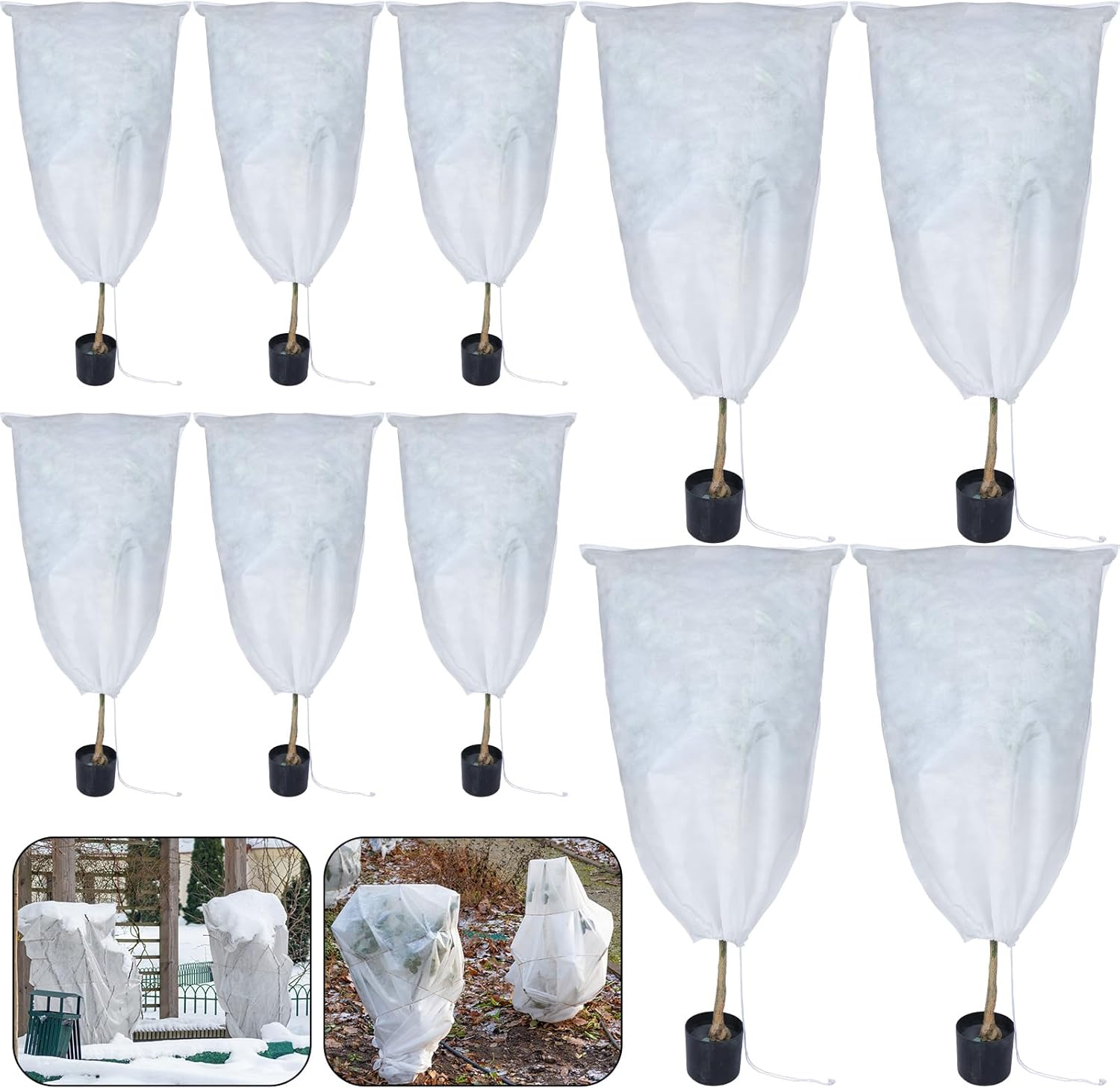 Shappy 6 Pcs 60 x 80 cm and 80 x 120 cm Plant Frost Protection Covers Freeze Protection Winter Garden Fleece Bags with Drawstring Plant Frost Protection for Bushes Ferns Banana Shrub