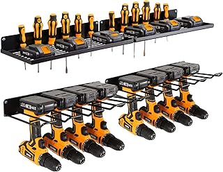 Power Tool Organizer with Charging Station,Drill Holder Wall Mount,Garage Storage Shelves for Organization,Heavy Duty Pegboard Wall Organizer Set Solid Metal Black 2 Pack 4 Set