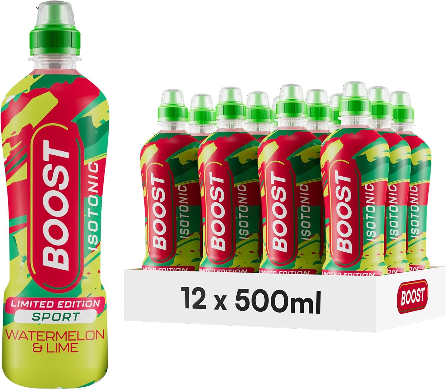 Boost Sports Drinks Watermelon & Lime | 12 Isotonic Drink with Vitamin B12 and B6 | Electrolyte Drink | Maximum Hydration Drinks | Low Calorie Vegan Adult Soft Drinks Multipacks | 12x500ml