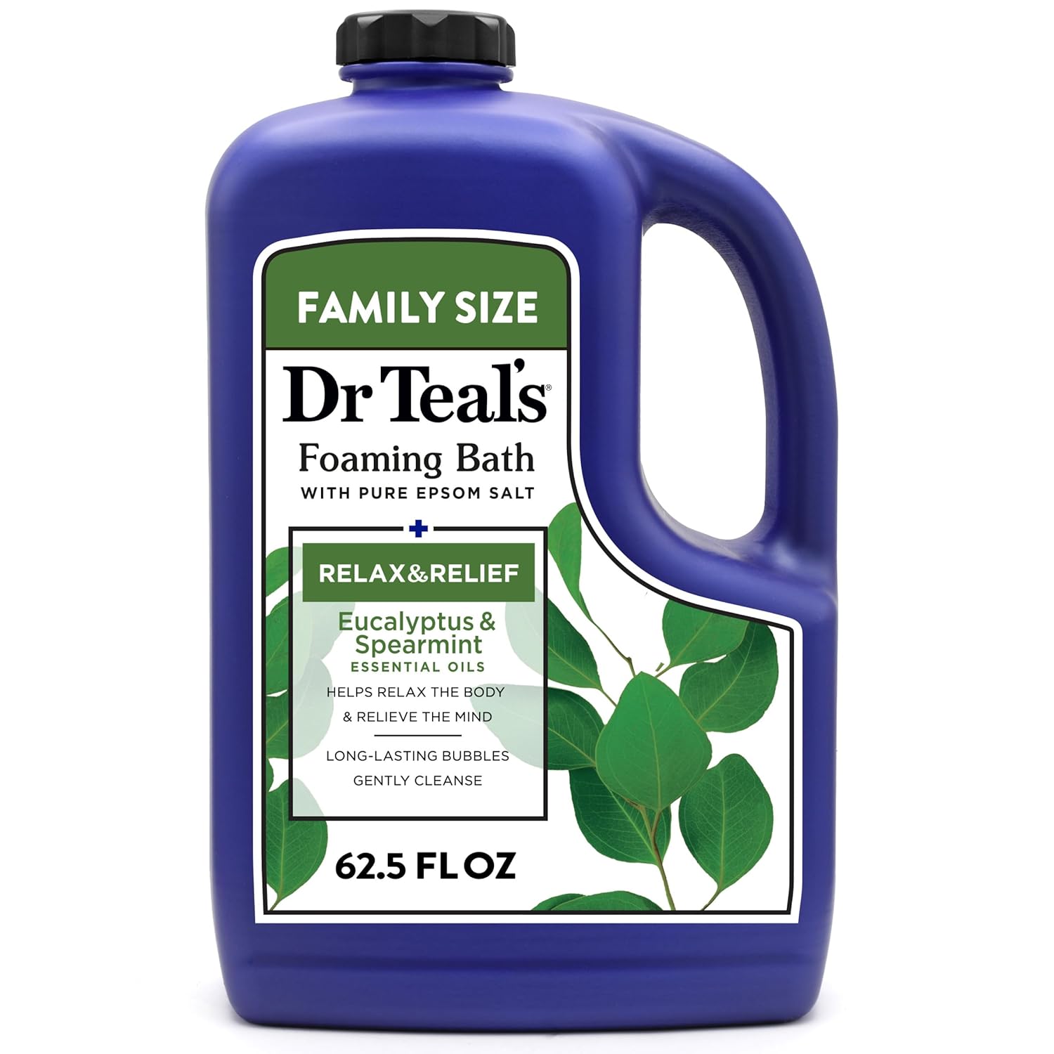 Dr Teal's Foaming Bath with Pure Epsom Salt, Relax & Relief with Eucalyptus & Spearmint, 62.5 fl oz
