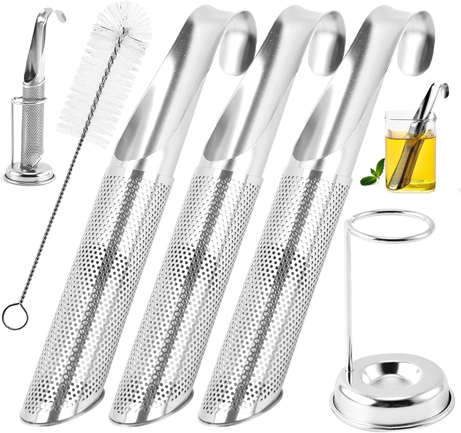 Analog Tea Diffuser, Stainless Steel Tea Diffuser Tea Infuser for Loose Tea, Tea Strainer for Loose Tea, Long Handle Tea Filter Tea Tea Tea Infuser, Tea Infuser Stick Pipe with Hooks (3)