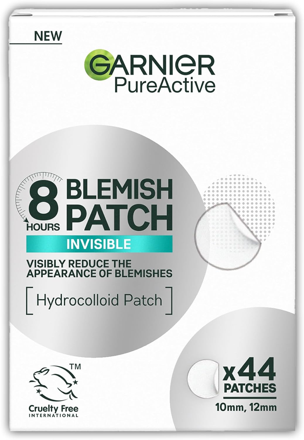 Garnier Blemish Patches, Hydrocolloid patches to reduce the appearance of spots in 8 hours, Ultra-thin & Invisible on all skin tones, Suitable For All Skin Types, Vegan Formula, 44 Patches