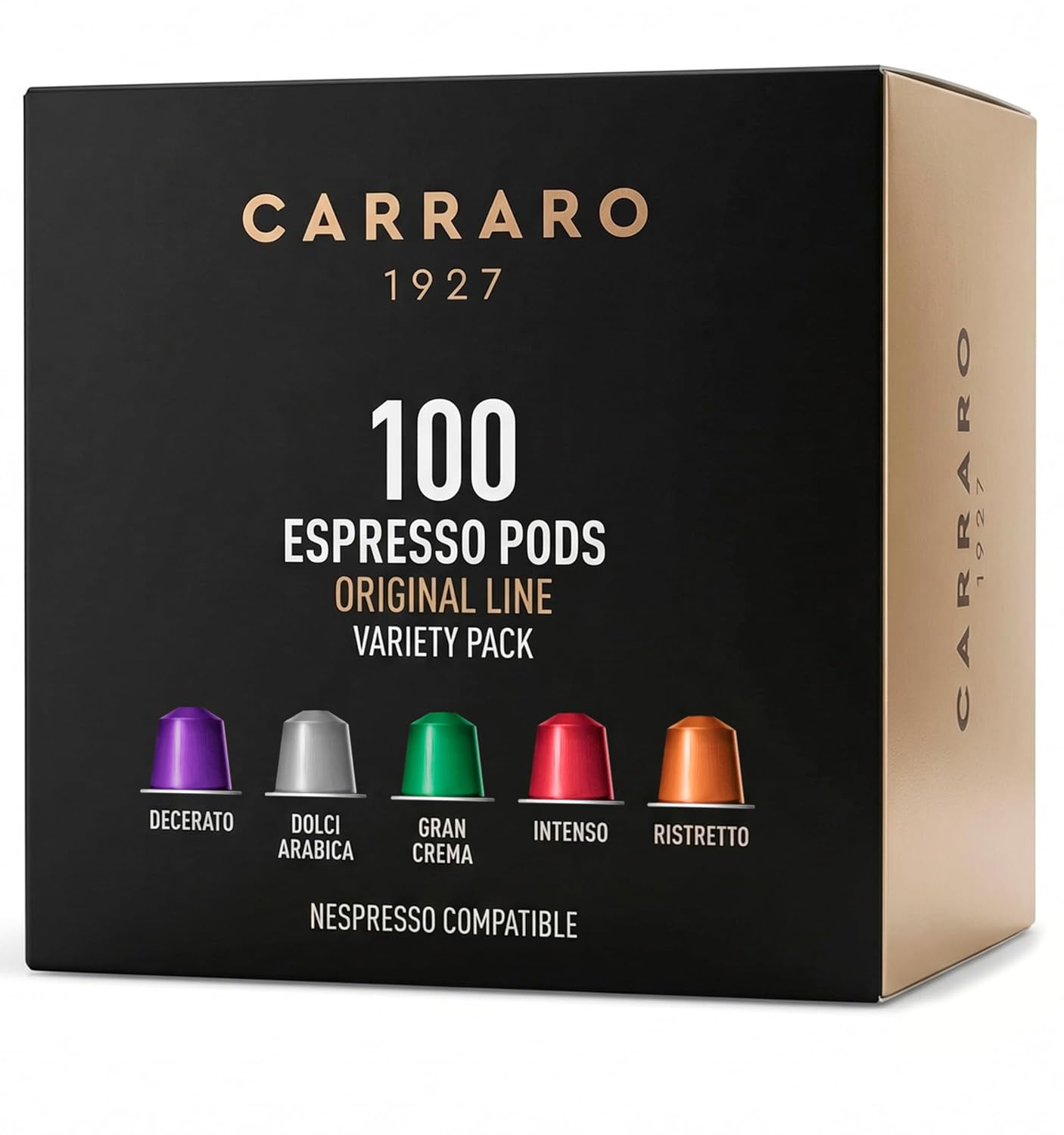 100 Aluminum Espresso Pods Compatible with Nespresso Original Line, Made in Italy - Variety Pack with Decerato, Medium & Dark Roast (Premium Gift Box Not Included)