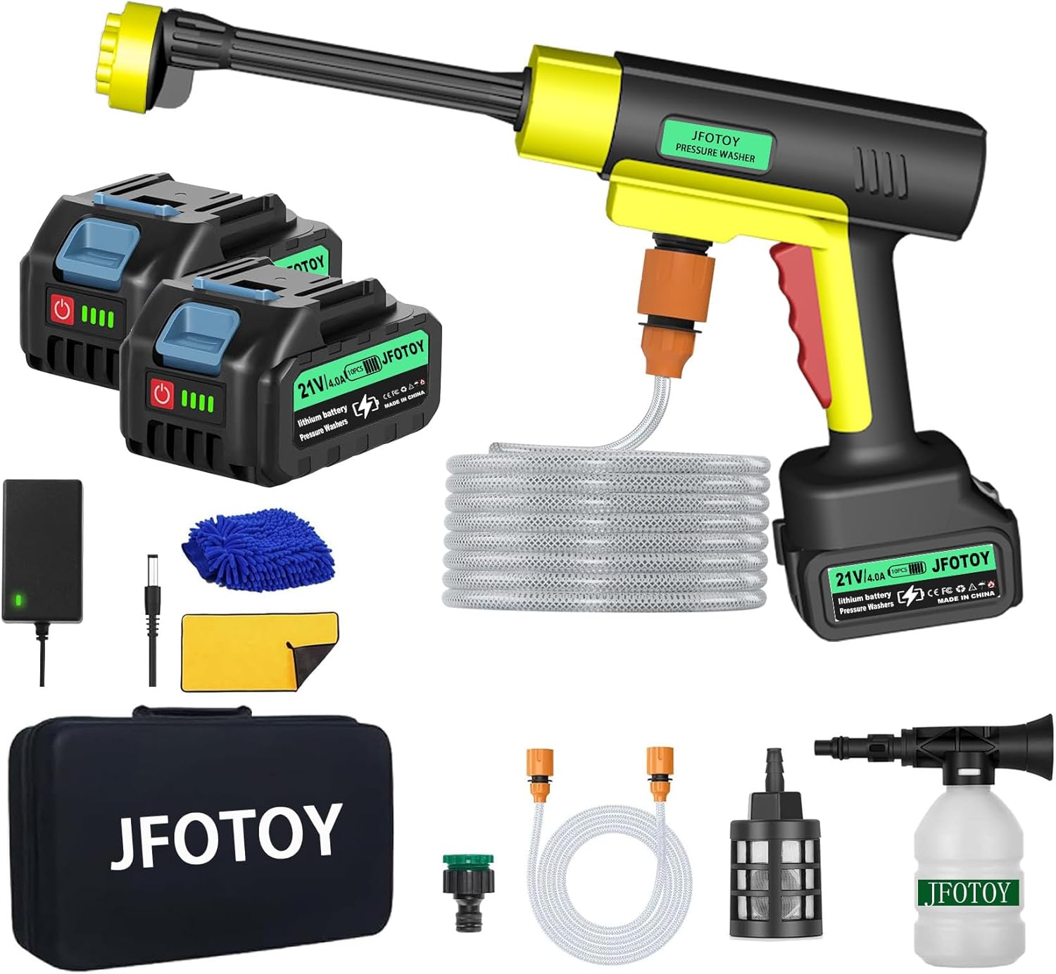 Portable Cordless Pressure Washer, 1200 PSI Portable Power Washer Can be Connected Directly to The Tap with 2 Battery, 6 in 1 Nozzle, 33FT Hose, for Car, Fence, Floor, Patio