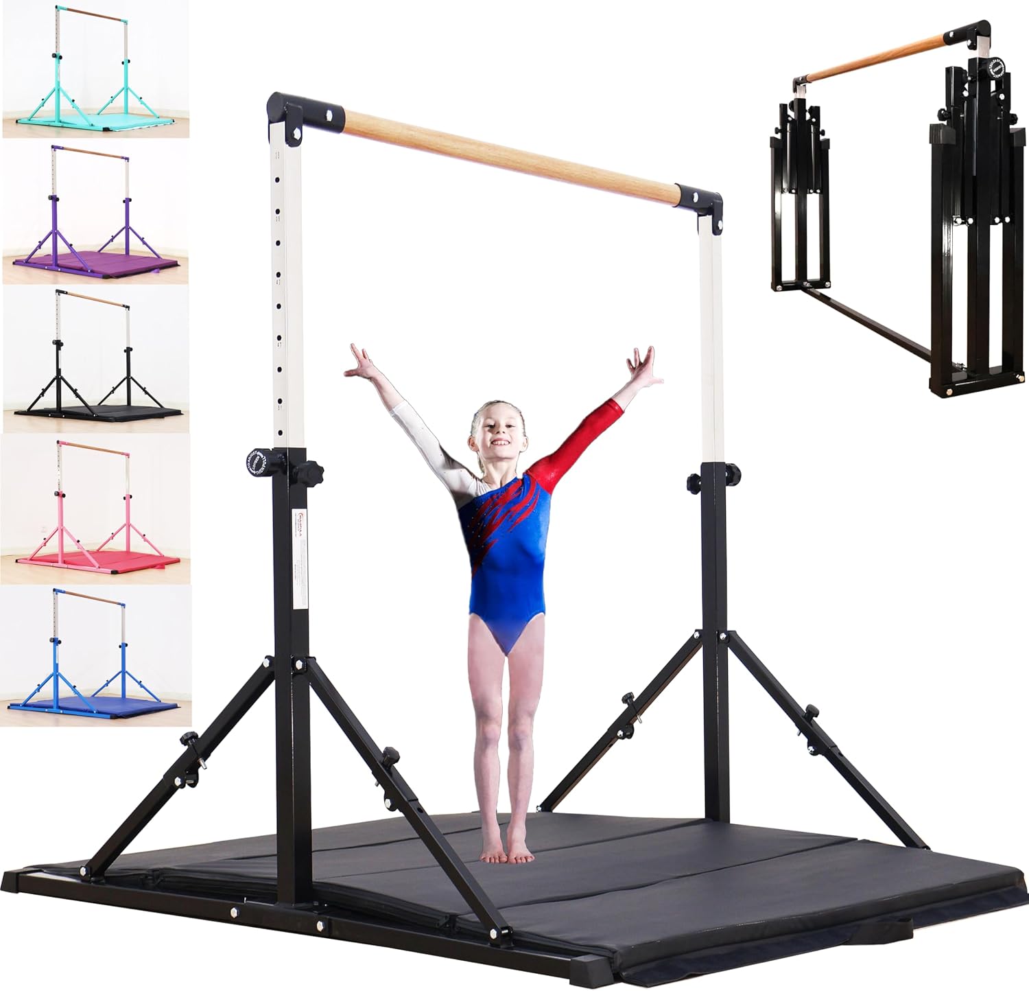 MARFULA Adjustable 5 Ft Folding Gymnastics Kip Bar for Kids Ages 3-18