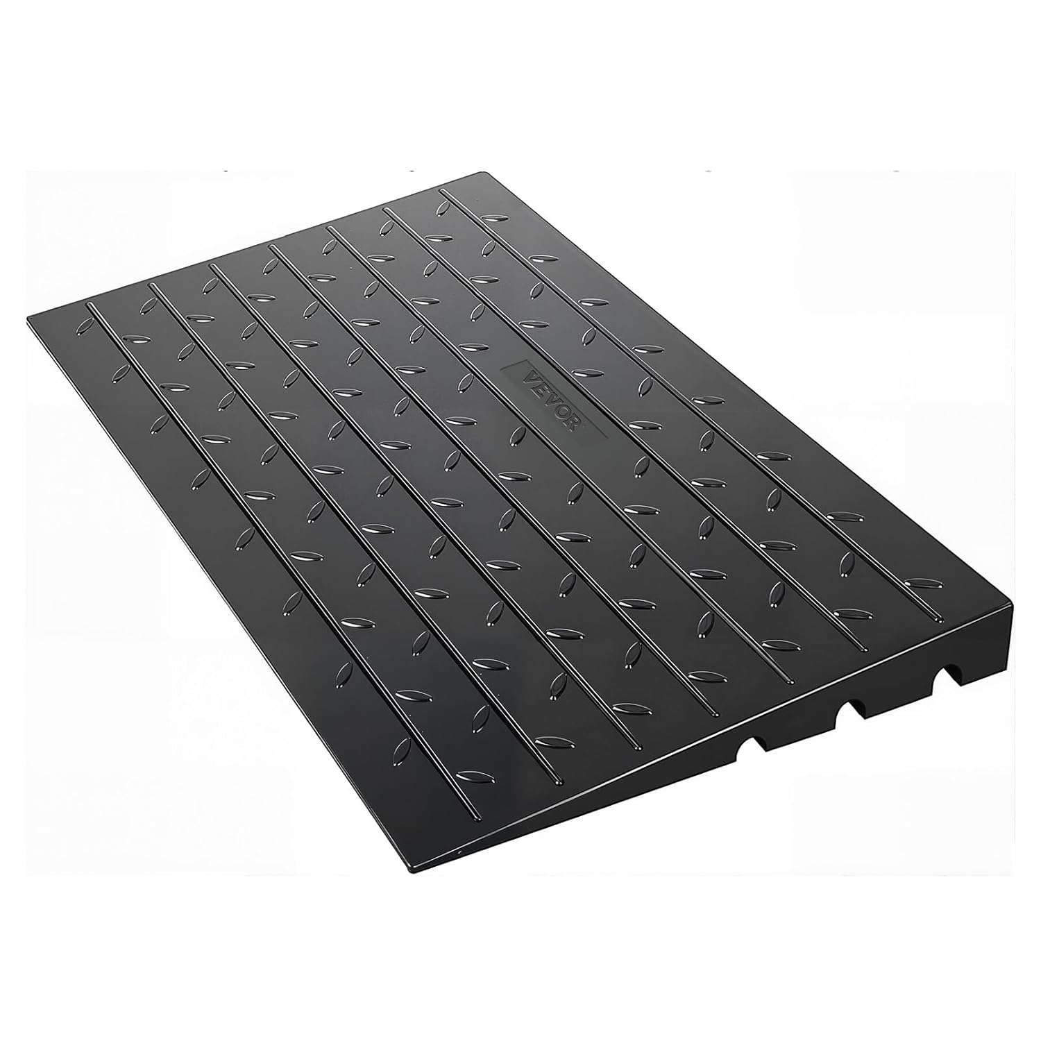 VEVOR Rubber Threshold Ramp, 4" Rise Threshold Doorway, 3 Channels Cord Cover Solid Threshold Ramp, Rubber Angled Entry Rated 2200 Lbs Load Capacity for Wheelchair and Scooter