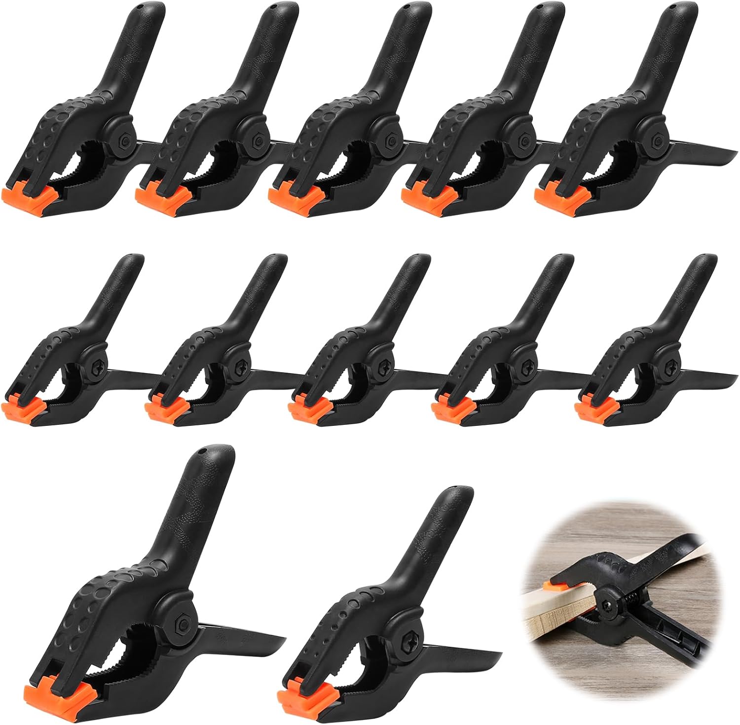 12 Pcs Nylon Spring Clamps Set, 3 Inch and 4 Inch Plastic Heavy Duty Clip Clamps Quick Grip with Moveable Jaws, for Photo Studio Woodwork Artwork