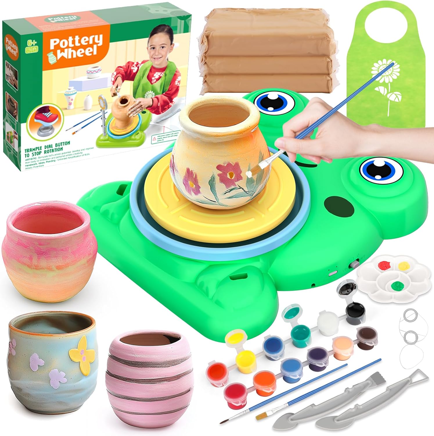 Pottery Wheel for Kids - Complete Pottery Painting Kit Arts and Crafts for Kids Ages 8-12 with 3 Pack Air Dry Clay Art Supplies Toys for Girls Boy Birthday Gift for 4 5 6 7 8 9 10 11 12+