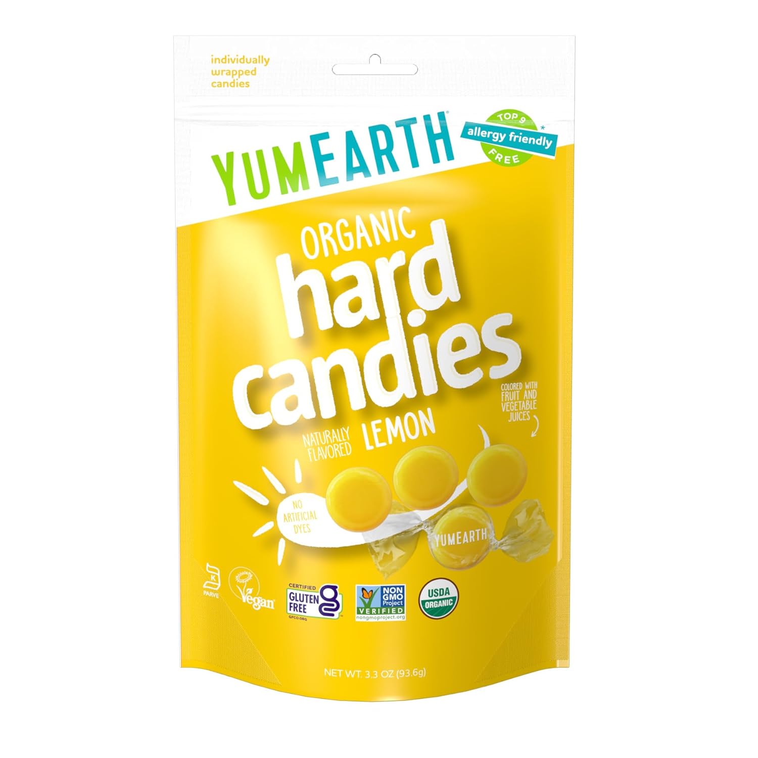 YumEarth Organic Lemon Drops - Lemon Flavored Natural Hard Candy, Fruit Candy for Kids - Allergy Friendly, Non GMO, Gluten Free, Vegan