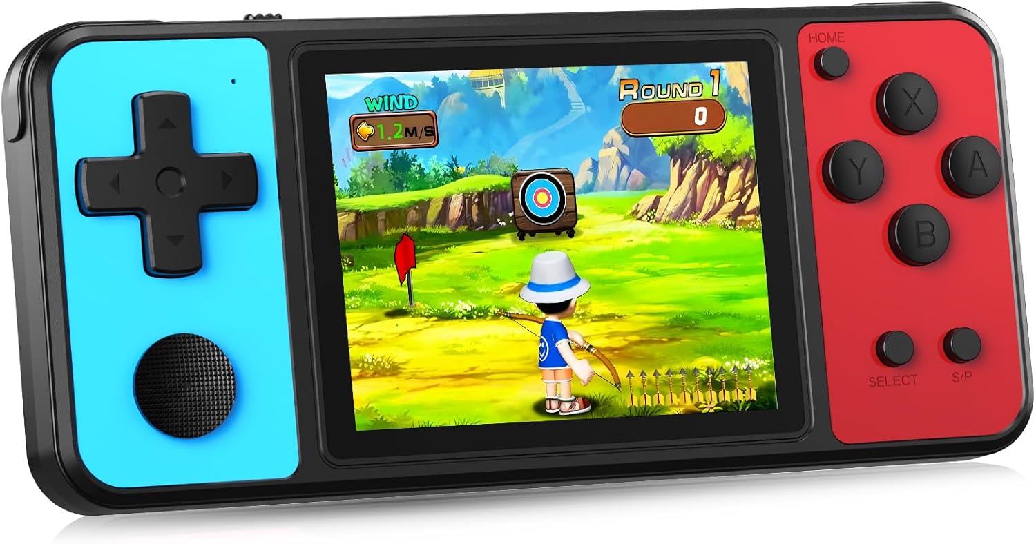 Beico 32 Bit Kids Handheld Games Preloaded 139 Video Games,Portable Electronic Toys with 3.0" IPS Screen Rechargeable Battery,Gaming System Birthday Gifts for Boys Girls Ages 4-12 (Blue-Red)